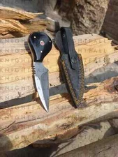 CUSTOM HANDMADE CARBON STEEL DAGGER NECK HUNTING DAGGER KNIFE W/LEATHER SHEATH