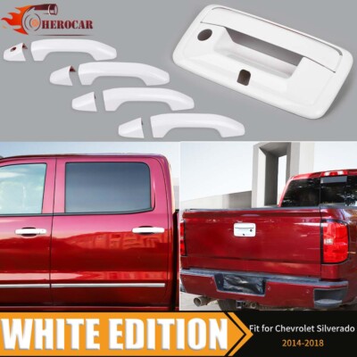 White Tailgate & Door Handle Covers Decor Kit For Chevy Silverado/Sierra 2014-18