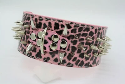 MARKENLOS Hundehalsband Spikes Nieten für große Hunde Leopard Rosa Hund Nietenhalsband