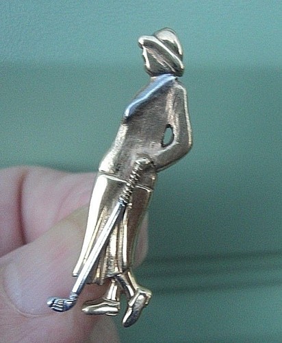 Vintage 9ct Yellow & White Gold Golfing / Golf Brooch h/m 1997 - Lady Golfer - Picture 4 of 6
