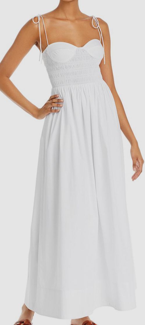 $350 Staud Women's White Landry Smocked Sweetheart Neck Maxi Dress Size S –  ASA College: Florida