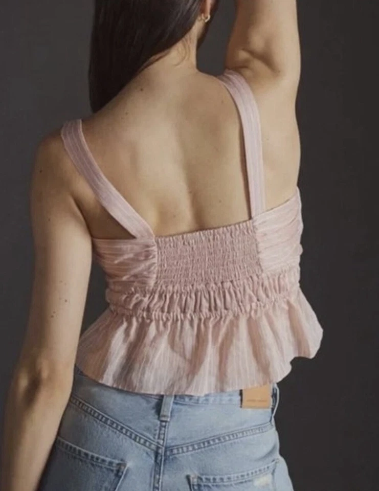 Anthropologie V Neck Top Summer Pink Stripe Strappy Top Size L - Image 2 of 4