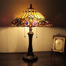 Tiffany Style 2 Light Table Lamp Multicolor Stain Glass Antique Bronze Finish