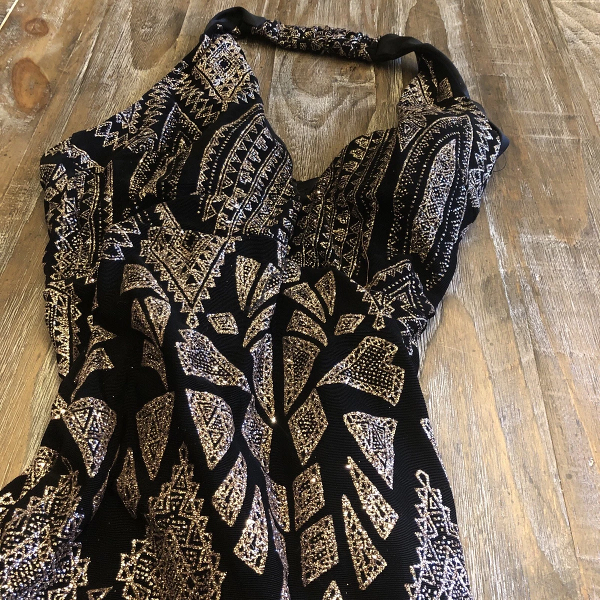 Jump Apparel Black And Gold Glitter Dress 41” Long | eBay