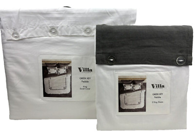 Villa Noble Excellence KING Greek Key Duvet Cover Shams Set GRAY White Dillards