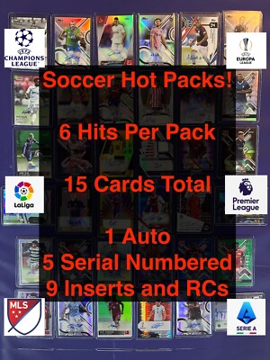  Soccer 15 Card HOT Pack! 6 HITS+9 Inserts. Free Shipping. Great Mystery Pack 