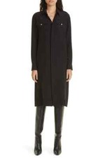 NILI LOTAN Black Silk Shirt Dress Cocktail Pockets Epaulets Gold Buttons M 8