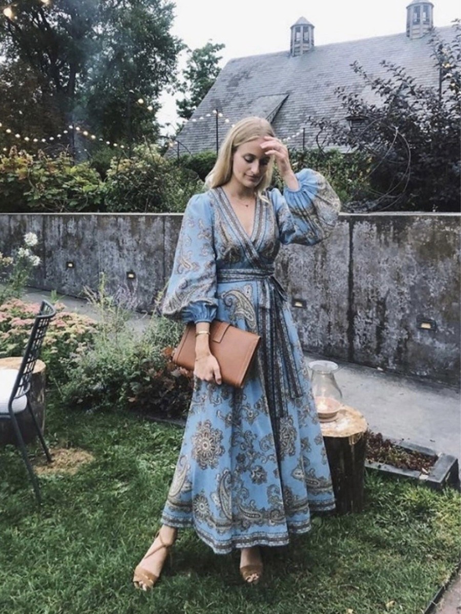 NWT Zimmermann Fiesta Blue Paisley Print Cotton Long Sleeve Wrap Maxi Dress  AU1 | eBay