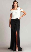Tadashi Shoji Black Ivory Ruched Bodice Off The Shoulder Gown Size Medium 458