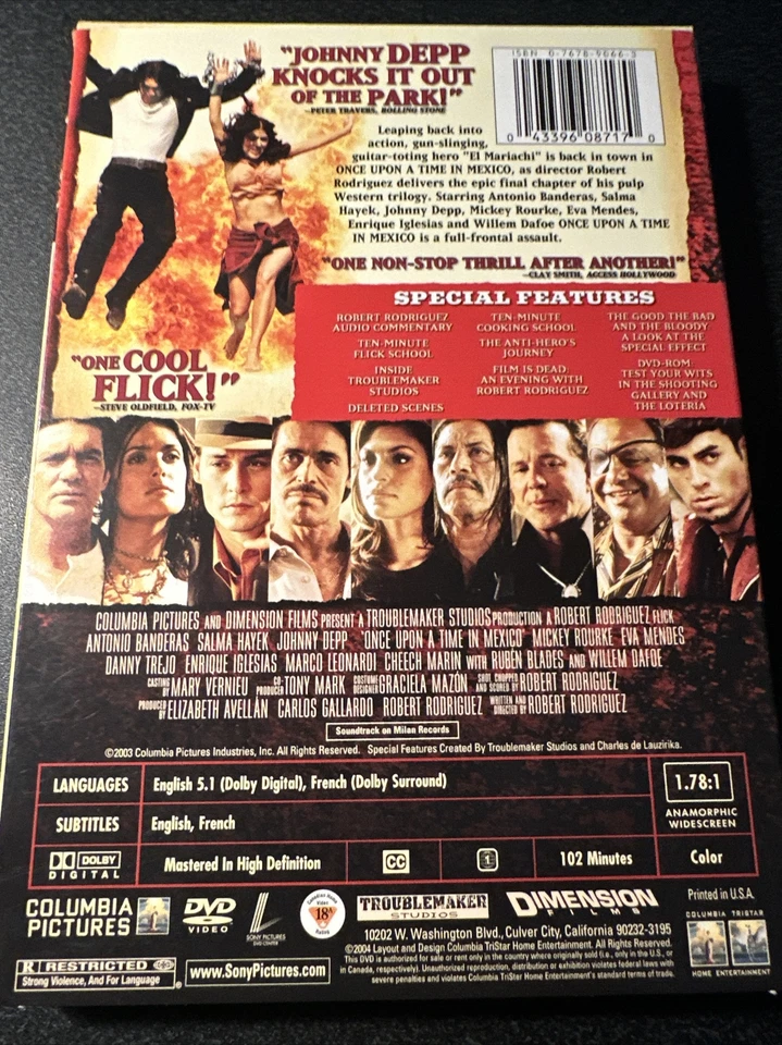Once Upon a Time in Mexico (DVD, 2004) Region 1 With Slipcover Johnny Depp - Image 2 of 2