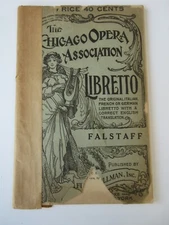Chicago OPERA Association 1909 Libretto FALSTAFF 