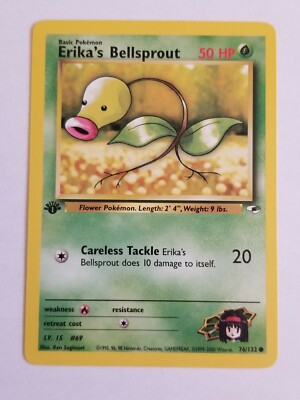 first edition bellsprout pokemon card Vintage Common - Set/4 Bellsprout Base Set 2 Non-holo Pokemon Cards 66/130  - LP