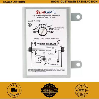 Attic Fan Mechanical Replacement Thermostat with Built-In Fire Safety Shut Off