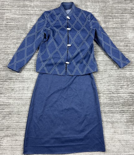 Vintage Mr Simon 2 pc Jacket & Dress Small Blue Button Up Midi Length Sheath - 第 1/22 張圖片