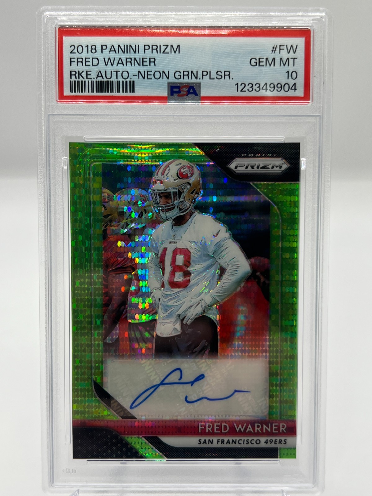 Fred Warner Panini Prizm Rookie Autographs #FW Neon Green Pulsar