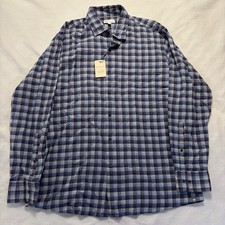 New Peter Millar Shirt Mens XL Plaid Blue 100 Cotton Button Up Long Sleeve NWT