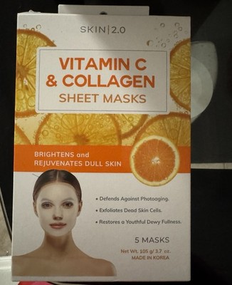 SKIN|2.0 Vitamin C & Collagen Face Sheet Mask Set, Brightening, 5, 3.7oz