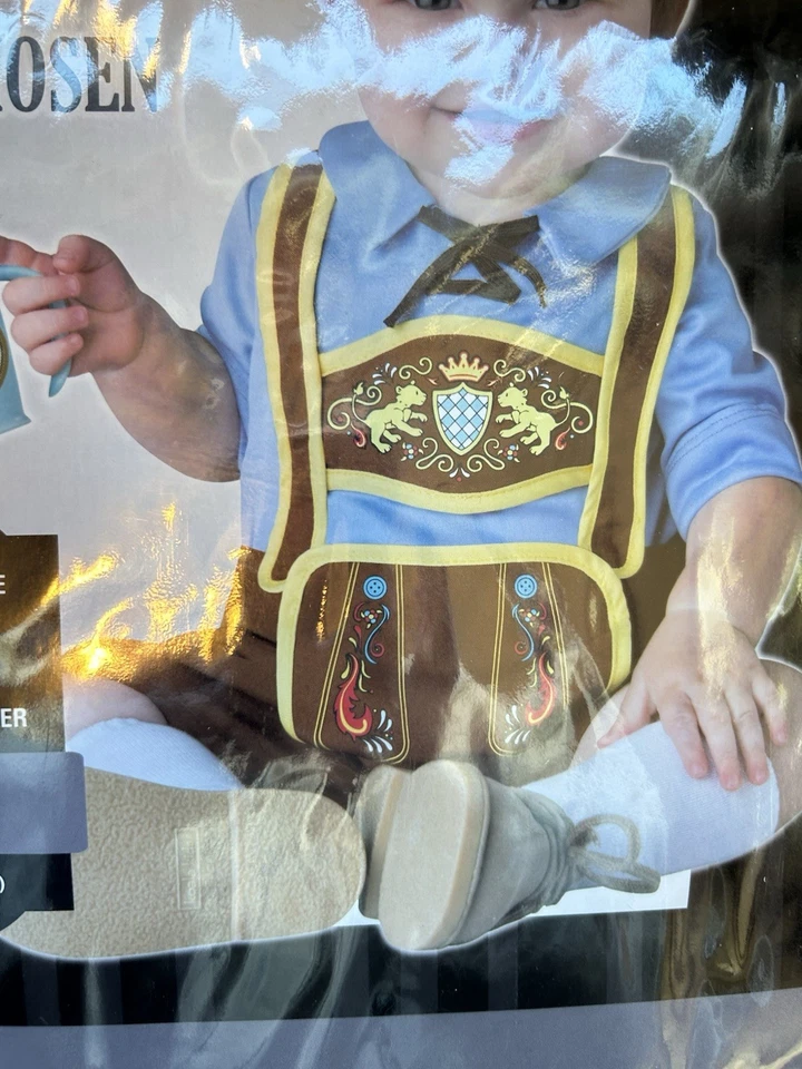 Disfraz de Lederhosen alemán bebé 6-12 meses. ADORABLE. Nuevo en paquete Foto 3 de 4
