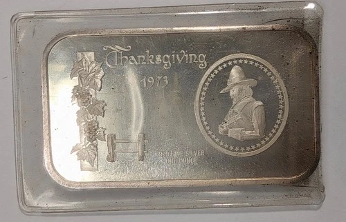 1973 Thanksgiving 1 oz .999 Vintage Silver Bar - A908