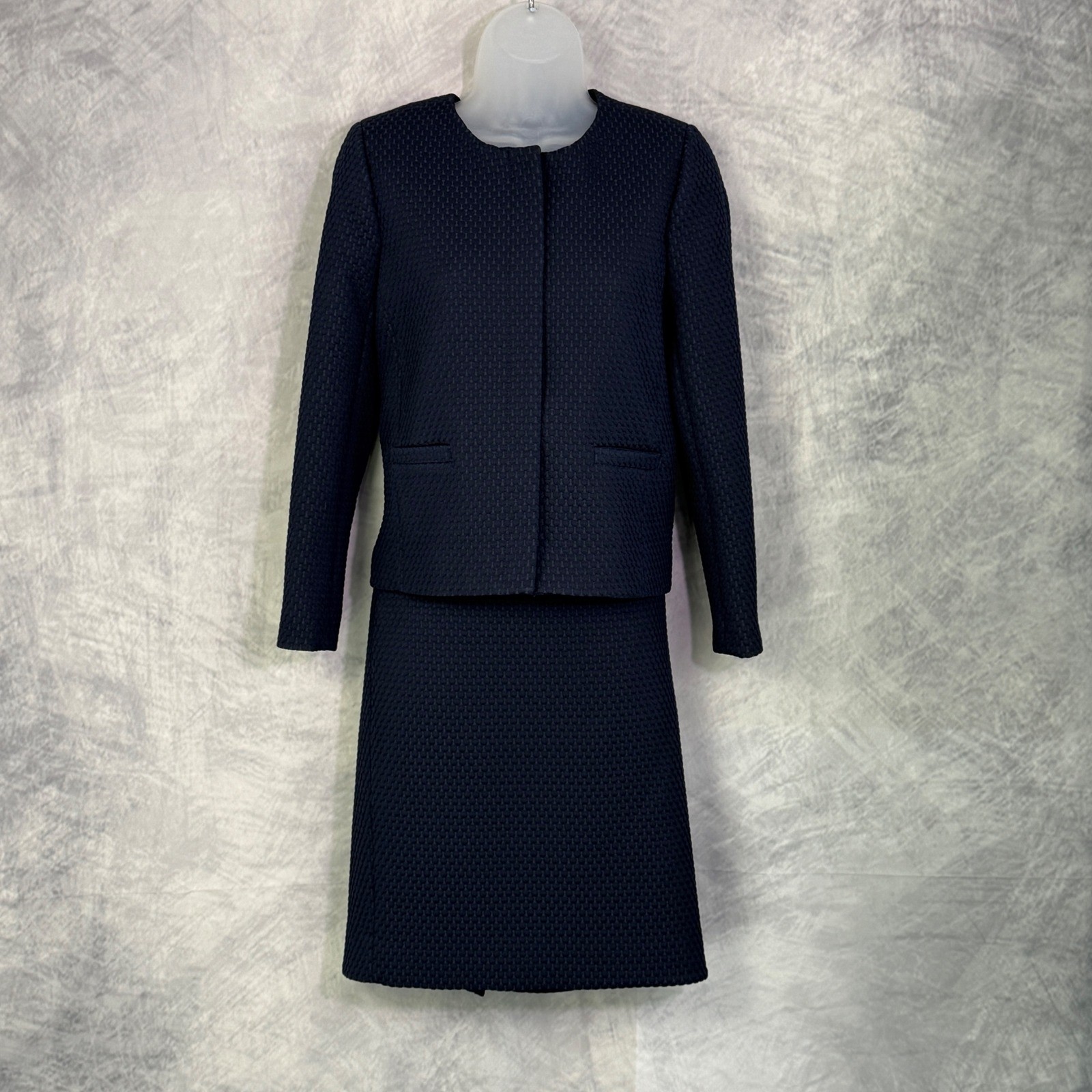 J Crew Portfolio Navy Jacket Skirt Suit set Womens sz 4 Care