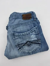 BKE Marshall Jeans Mens 33 R Blue Distressed Denim Street Wear Pant Embroidered