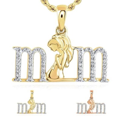 0.12CTW Natural Diamond 10K Gold Yellow Rose ''mom'' Expecting Pendant 0.69''