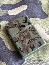 1996 Vintage Zippo Lighter - Army Camo Camouflage Olive Drab Green Matte Finish