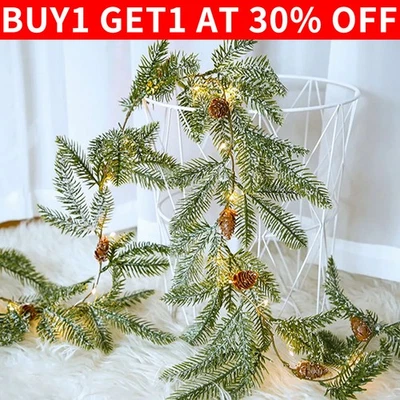 6FT Pre Lit Christmas Garland with Lights Door Wreath Xmas Stair Fireplace Decor