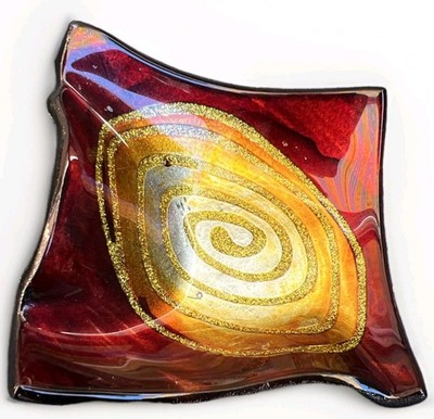 Denk Keramik - Glas Deko Schale Glasschale Konfektschale gold/rot