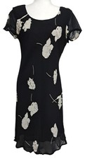 90s Jones New York Floral Dress Womens Size 10 Dark Fairy Grunge Black & White S