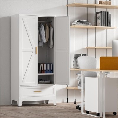 71''Tall Metal Armoire Wardrobe Closet with Hanging Rod/Drawer For Bedroom Office