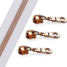 Sawoake Nylon Coil Zipper 10 Yards Bulk, 5 White with Rose Gold Teeth, Inclu...