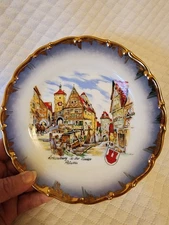 German Collector Plate Rothenburg Ob Der Tauber Porcelain Gold Trim Great Cond.
