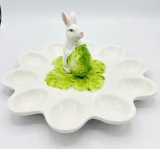 Corner Ruby Spring Easter Bunny Cabbage Ceramic Deviled Egg Serving Platter