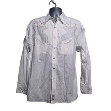 Panhandle Slim Mens Retro Western Shirt White Paisley Embroidered Diamond Snap L