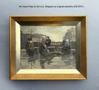 Misty Morning Fish Market, Copenhagen. 1930s. Oil Painting. Signed– COA