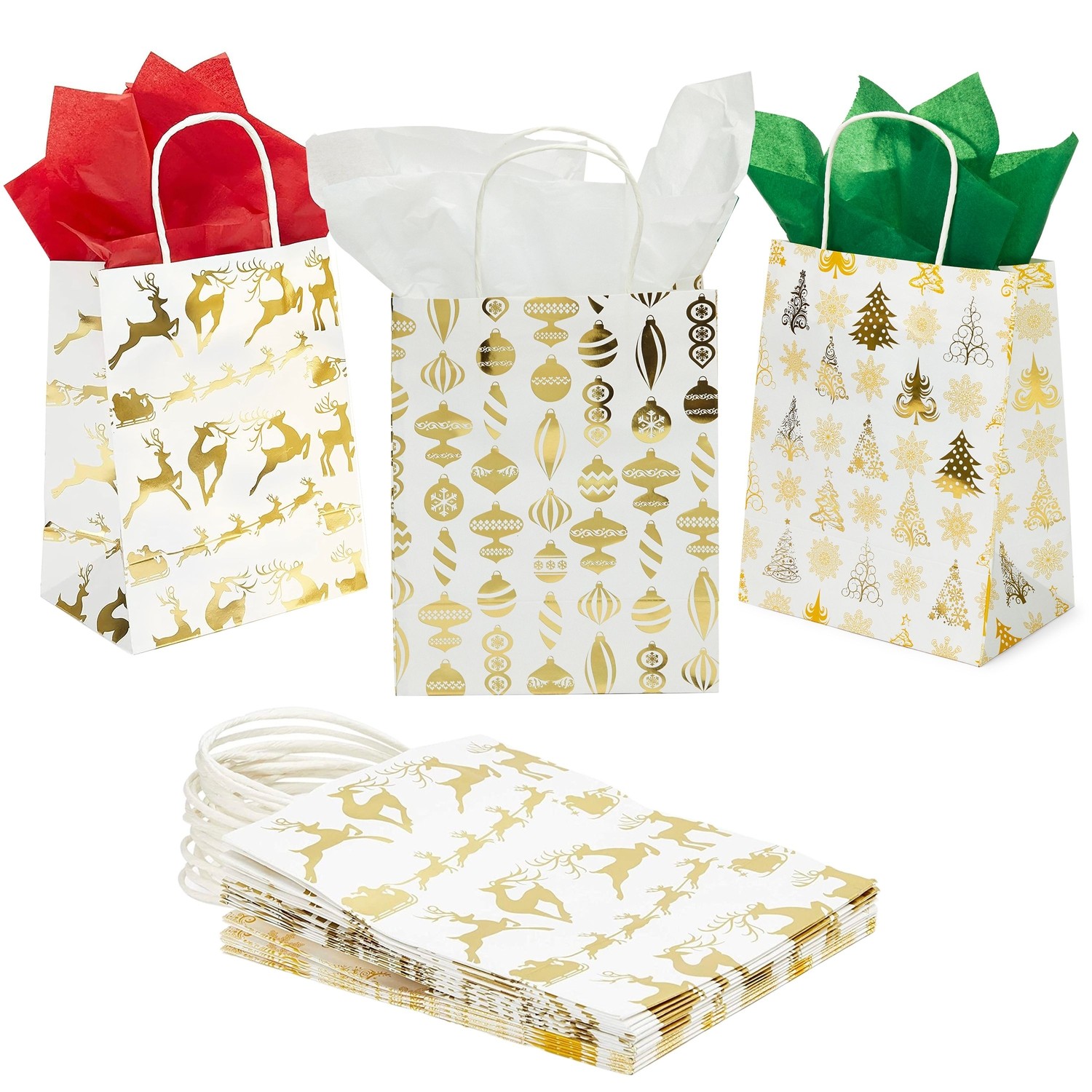 15x Christmas Gift Bags with Tissue Paper Medium with Handle for Party 8x10x4.7"