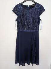 Womans Sequined / Chiffon Cap Sleeve Navy Cocktail Dress  Size L Vintage style