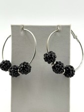 Sliver Tone Hoop Earrings With Blackberry Beads Designe On Hoops   CD-2