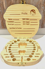 Baby Teeth, Umbilical Cord, Birth info Wooden Holder Kids Keepsake Organizer Box