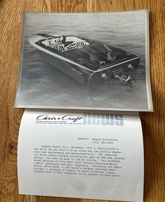 NOS Original 1970 Chris Craft Press Release & Matte Photo Of XK-18 Jet Ski Boat