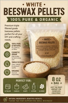 organic beeswax pellets, pure and organic, triple filtered, cosmetic 8 oz