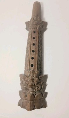 Vintage 12 '' Wooden Balinese Flute Recorder Hand Carved Art Traditional Totem
