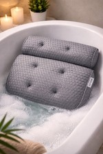 MOLAS Gray 4D Breathable Fabric Bathtub Pillow 15x14in Polka Dot Suction Cups