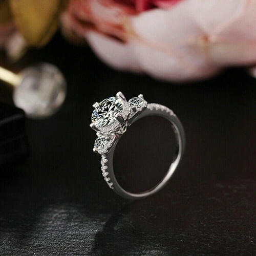 Real Moissanite 4Ct Round Cut Halo Engagement Ring 14K White Gold Plated Silver - Picture 3 of 7