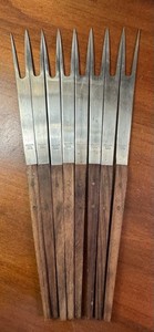 Vintage Wood Handle MCM Stainless Steel Japan Fondue Forks Set Of 8