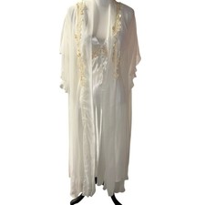 Vintage Dentelle robe and slip dress nightgown set 2 pc sheer lace bridal S/M
