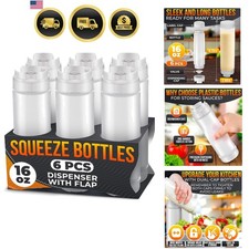 Condiment Squeeze Bottles Set 6 Pack 16 oz Reusable Leak Proof Kitchen Dispen...