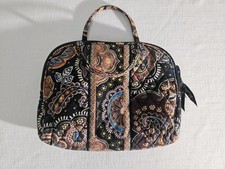 Vera Bradley MakeUp Cosmetics Bag Kensington Brown Black Zip Close Cloth Retired