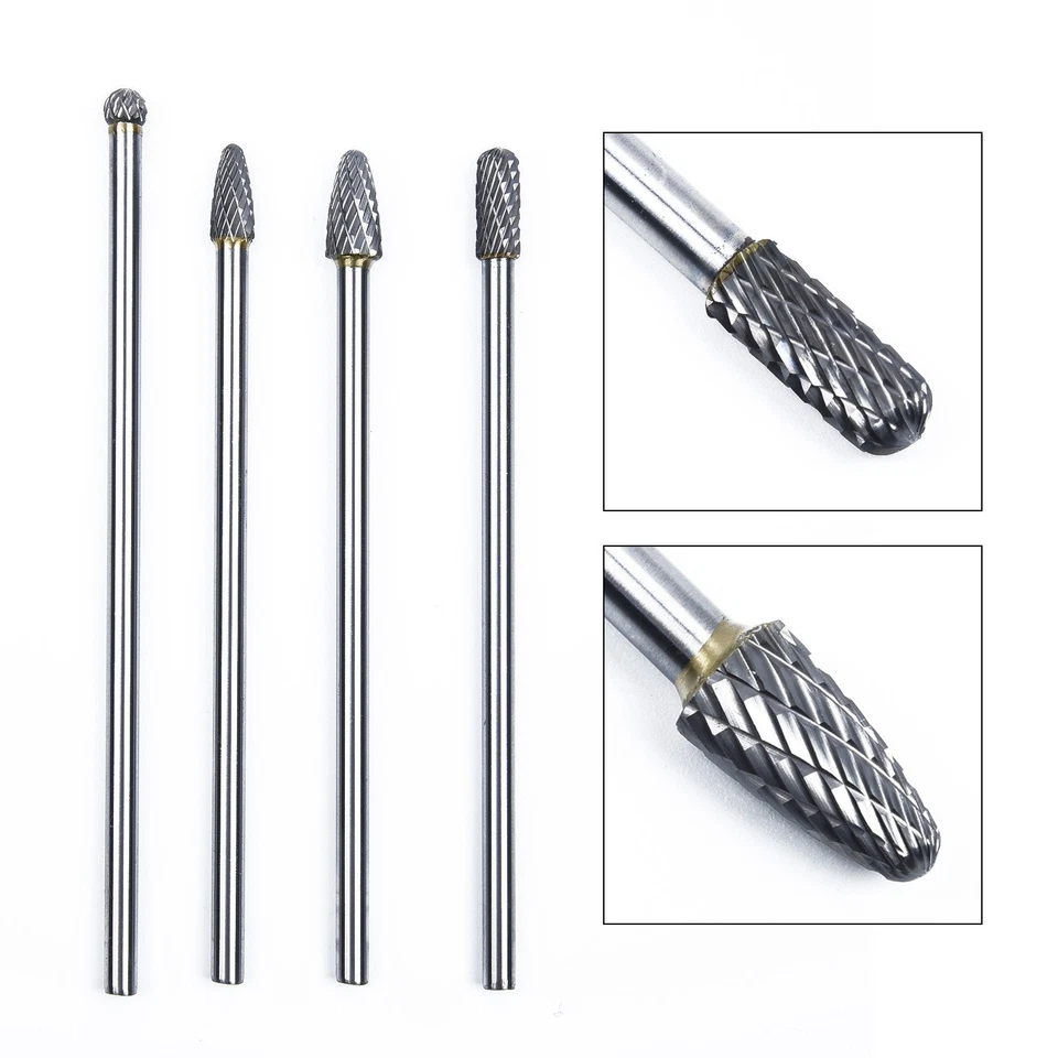 4x Carbide Burr 1/4'' 6mm Shank 6'' Long Reach Double Rotary Cut Cutter Tool Kit - Image 2 of 4